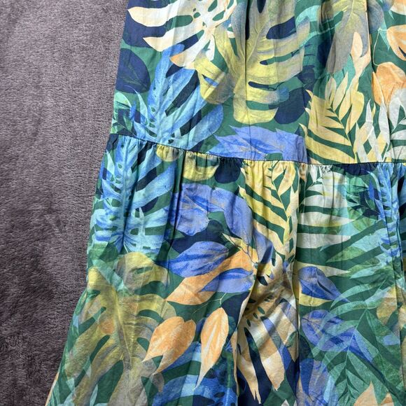 Tropical Maxi Dress One Shoulder Pockets Tiered Smocked Green Blue XXXL 22 C163 - Picture 3 of 10